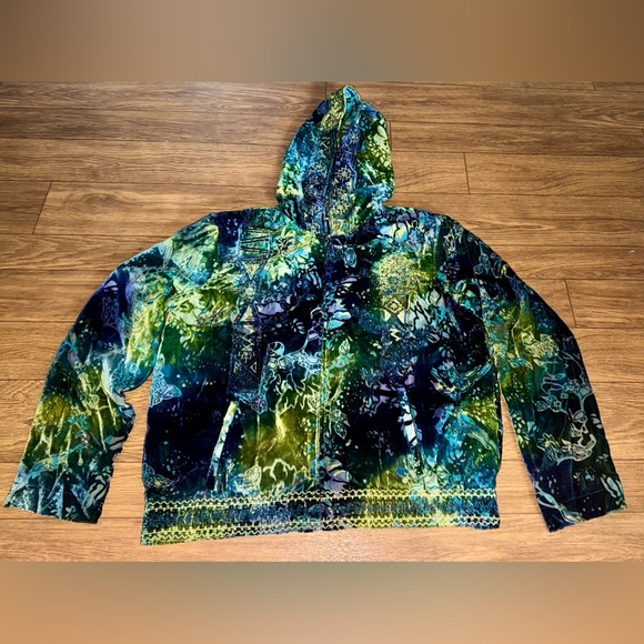 Chico's Velvet Silk Hoodie Size 1 Crushed Velvet Embellished Full Zip Silk Lined - Picture 1 of 11